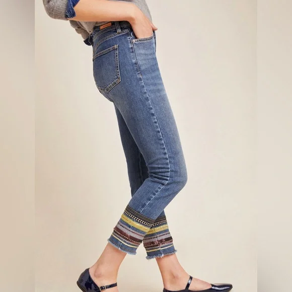 Pilcro High-Rise Embroidered Slim Straight Jeans, Denim Medium Blue - Picture 4 of 16